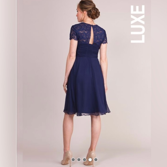 Navy Blue Silk & Lace Maternity Cocktail Dress - Picture 3 of 4